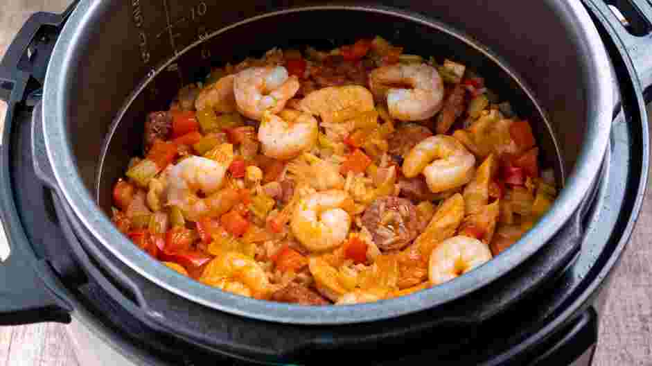 Instant Pot Jambalaya Recipe: Cook on manual high pressure for 5 minutes.