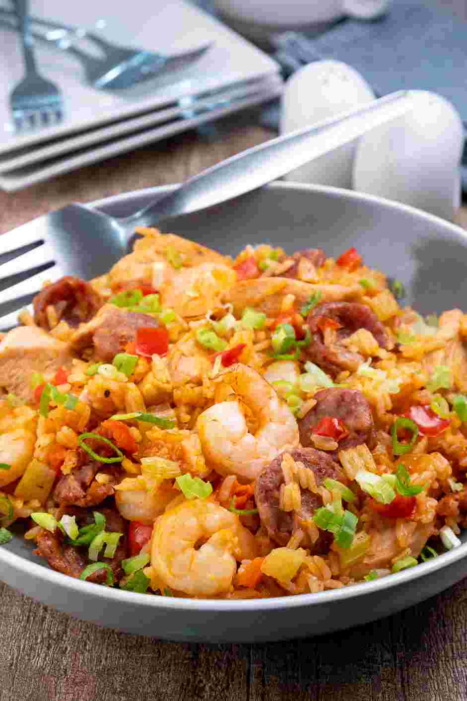 Instant Pot Jambalaya Recipe: Garnish with spring onions and serve immediately.