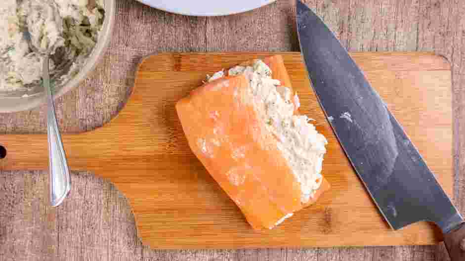 Crab Stuffed Salmon Recipe: Stuff the salmon with the crab filling.