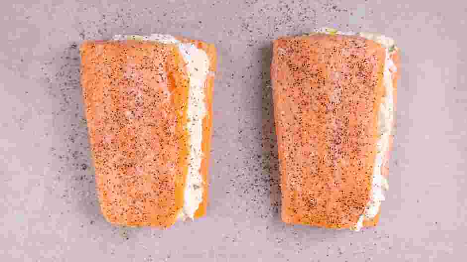 Crab Stuffed Salmon Recipe: Lightly season with salt and pepper.