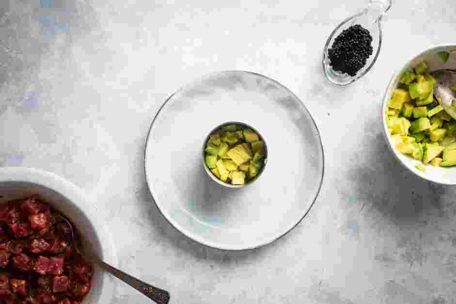 Tuna Tartare Recipe:
Assemble the tuna tartare.