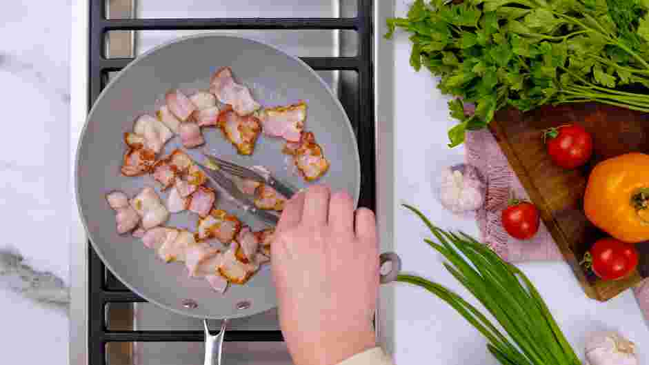 Potato Salad with Bacon Recipe: Heat an 8 or 10-inch skillet over medium heat.