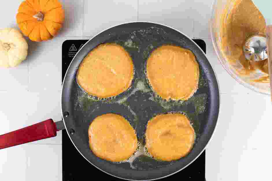 Pumpkin Pancakes Recipe:
Cook until the edges are set and bubbles begin to form at the top, about 2-3 minutes.