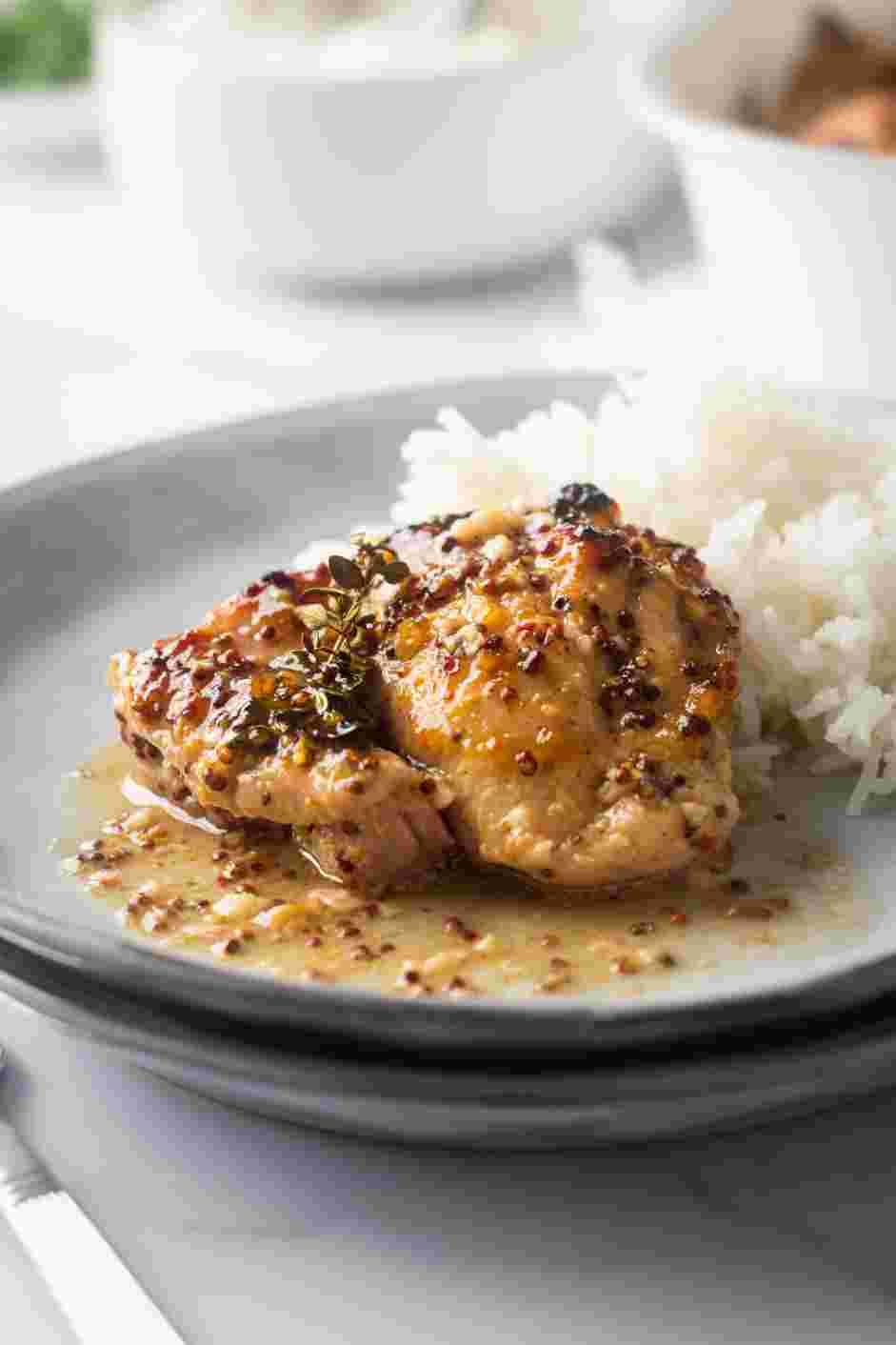 Honey Mustard Chicken Thighs Recipe: Serve the honey mustard chicken thighs with a side of rice and steamed vegetables.