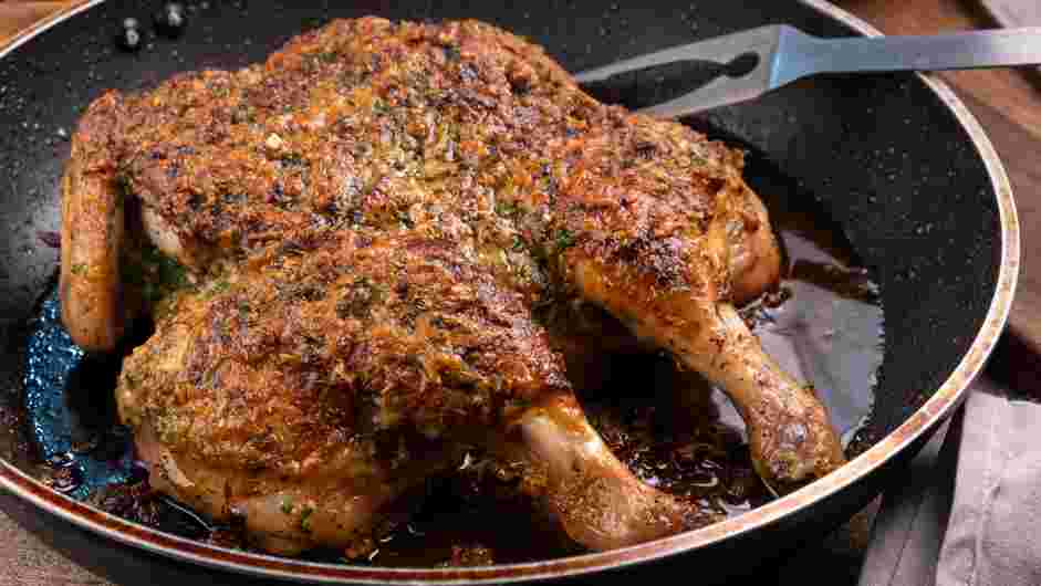 Brick Chicken Recipe: Remove the chicken to a cutting board and let rest for 10 minutes before slicing.