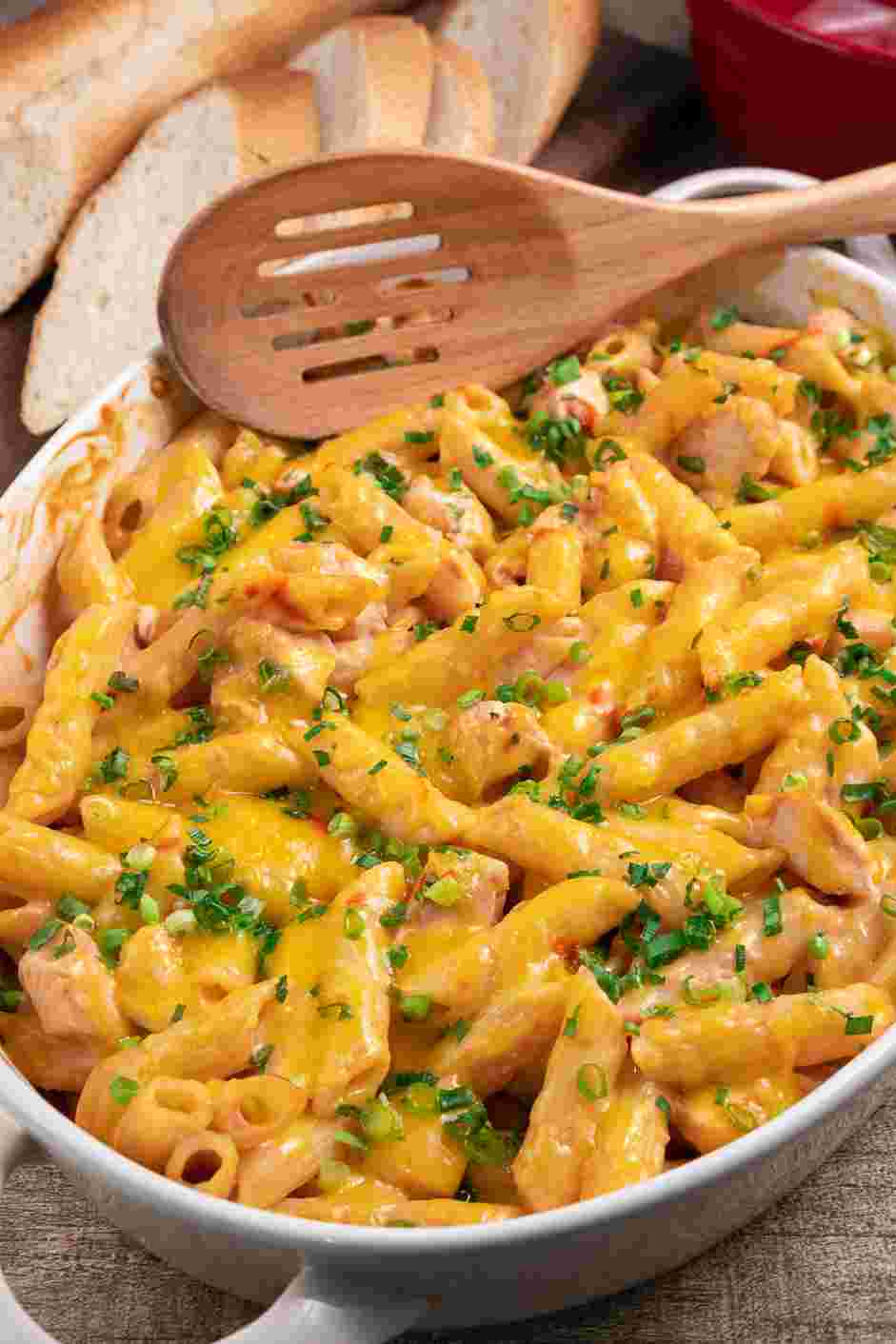 Buffalo Chicken Pasta Recipe: Bake in the oven for about 10 minutes, until the cheese has melted.