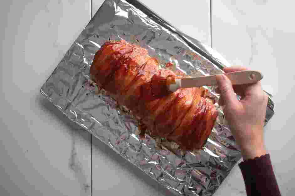 Bacon Wrapped Meatloaf Recipe:
Remove from the oven and brush on more glaze.