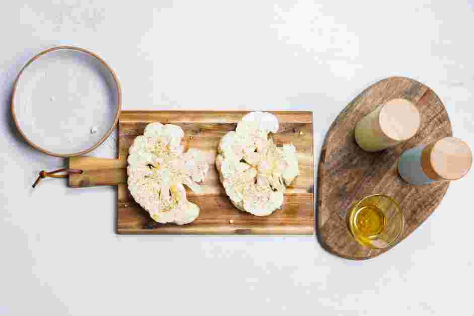 Grilled Cauliflower Steaks Recipe:
Chop the cauliflower into 1-1½ inch steaks.