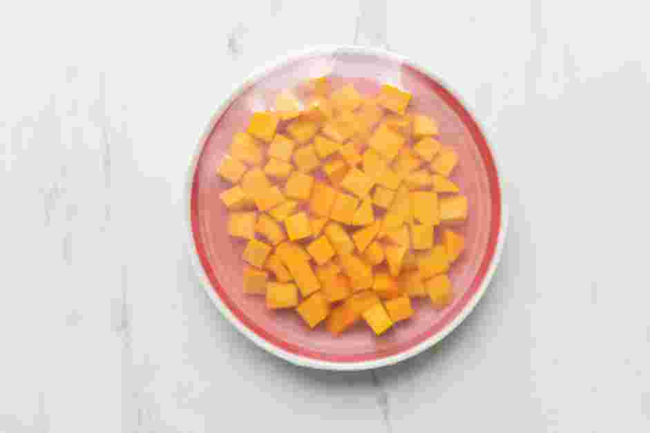 Sauteed Butternut Squash Recipe:
Place all the chopped butternut squash pieces flat on a plate.