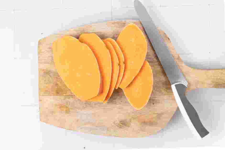 Sweet Potato Toast Recipe:
Slice the sweet potato lengthwise to create ¼-⅓ inch thick slices.