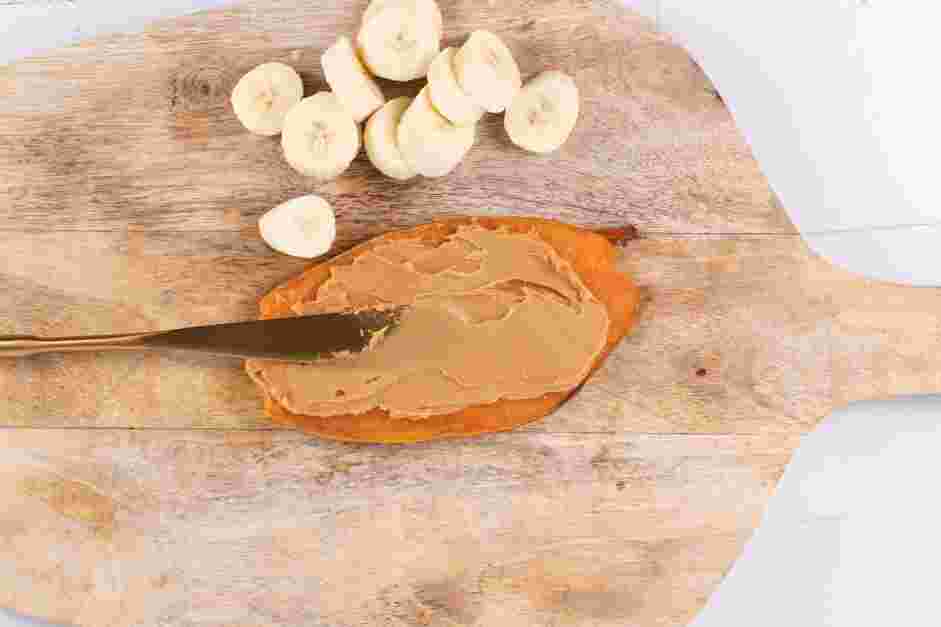 Sweet Potato Toast Recipe:
For the sweet sweet potato toast, generously spread the top of the sweet potato with the almond butter.