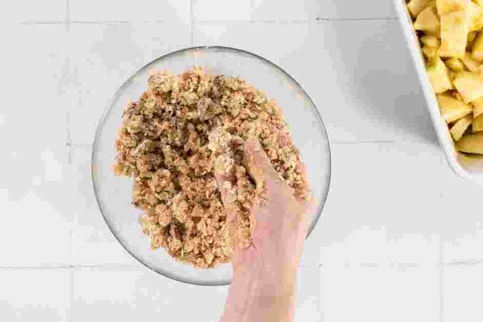 Vegan Apple Crisp Recipe:
In a separate large mixing bowl, whisk together the oats, flour, walnuts, pecans, brown sugar, nutmeg and salt.