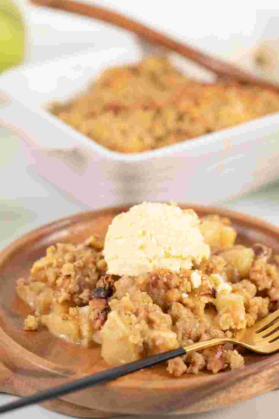 Vegan Apple Crisp Recipe: Serve with a scoop of vegan vanilla ice cream and enjoy warm.