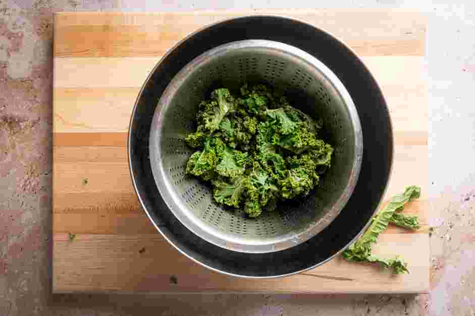 Air Fryer Kale Chips Recipe:
Wash the kale and spin in a salad spinner or shake through a colander until it is very dry.