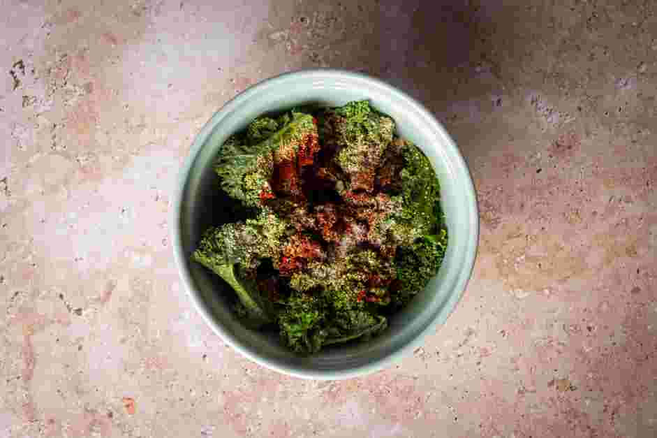 Air Fryer Kale Chips Recipe:
Preheat the air fryer to 375°F.