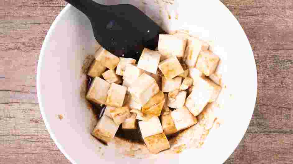 General Tso Tofu Recipe: 
Remove the weight, plate and wrapping.