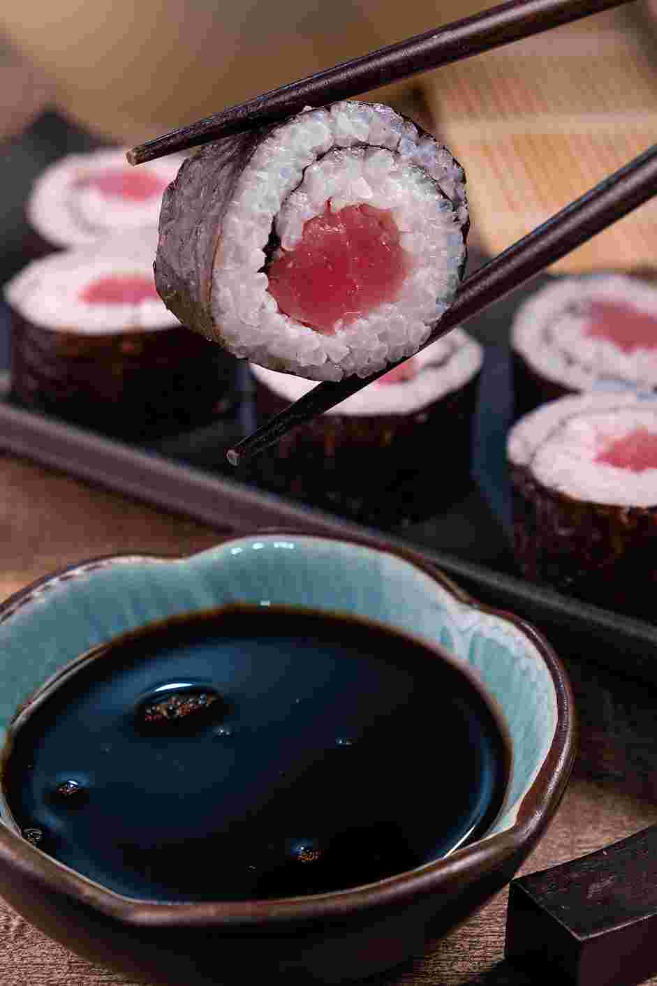 Tuna Roll Recipe: Serve with wasabi, pickled ginger and soy sauce.