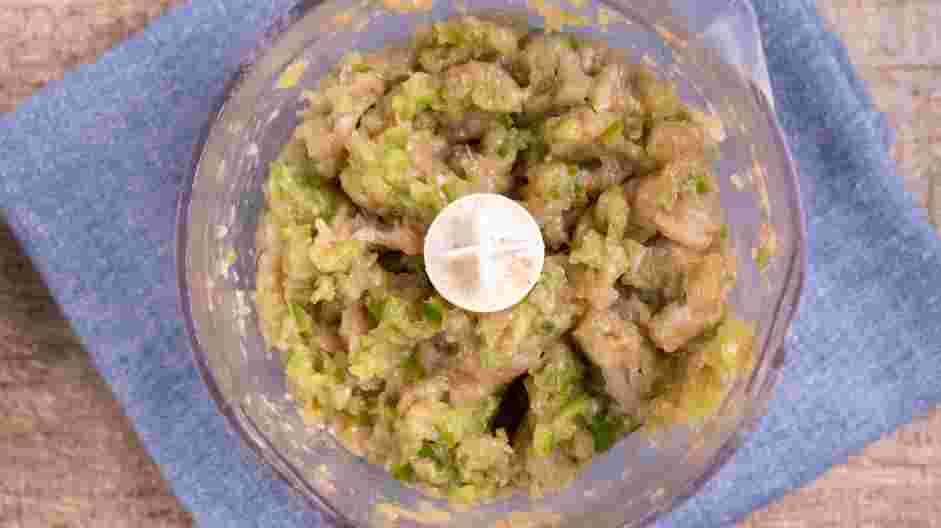 Chicken Wonton Recipe: Pulse the mixture together until a coarse-textured mixture forms.