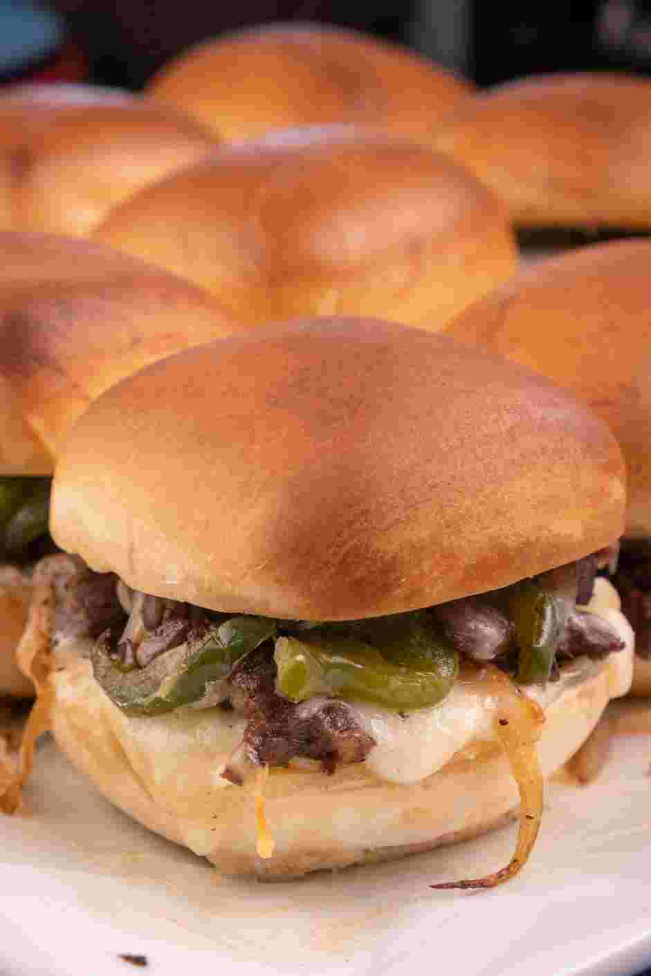 Philly Cheesesteak Sliders Recipe: Serve warm.