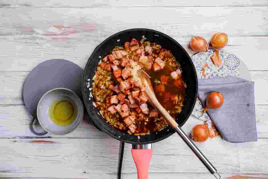 Bacon Onion Jam Recipe:
Add the reserved bacon, 2-3 tablespoons of the bacon fat along with the coffee, vinegar, maple syrup, brown sugar and water.
