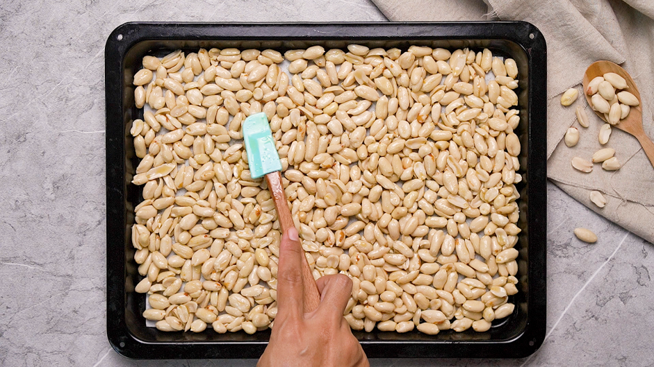 Honey Roasted Peanuts Recipe:
Transfer the peanuts to the prepared baking sheet, Make sure to spread out the peanuts in one even layer.