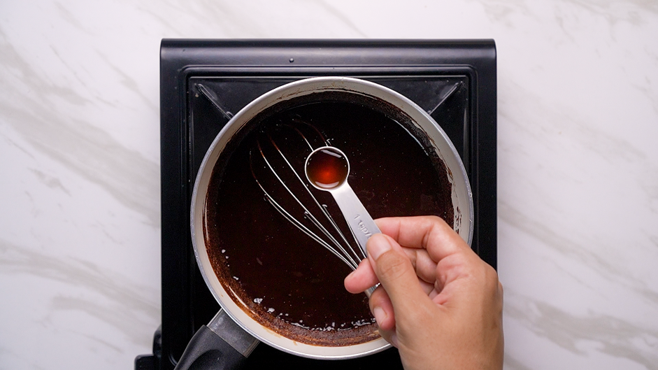 Hot Fudge Sauce Recipe: Turn off the heat and whisk in the vanilla extract.