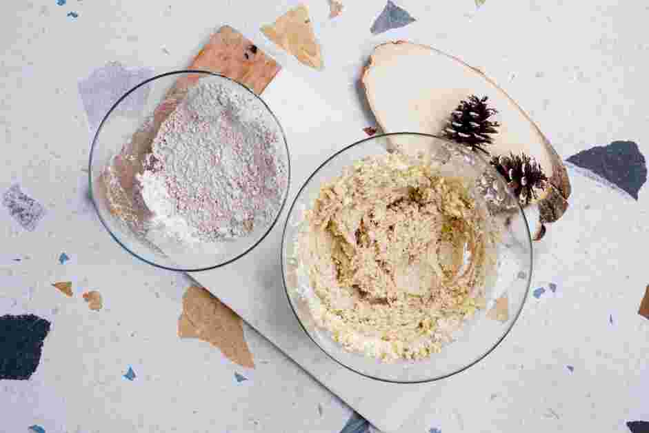Snowball Cookies Recipe:
Turn the mixer to low and add in the flour mixture and mix just until combined.