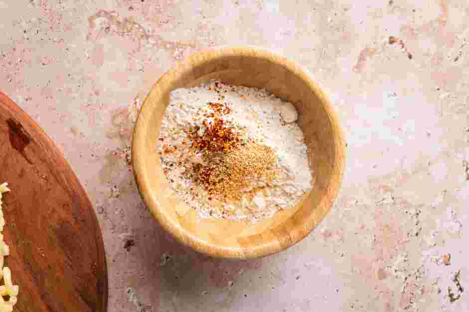 Fried Mac and Cheese Recipe: 
In a shallow bowl, whisk together the flour, salt, pepper, cayenne pepper and garlic powder.