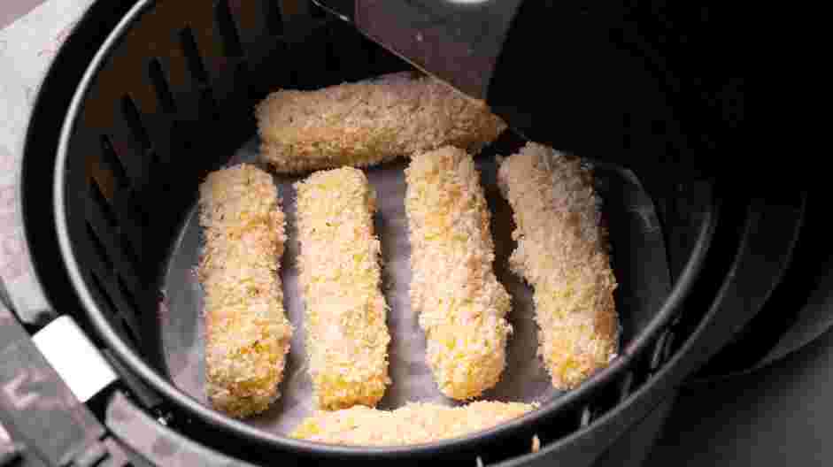 Air Fryer Mozzarella Sticks Recipe: 
Preheat the air fryer to 375&deg;F.