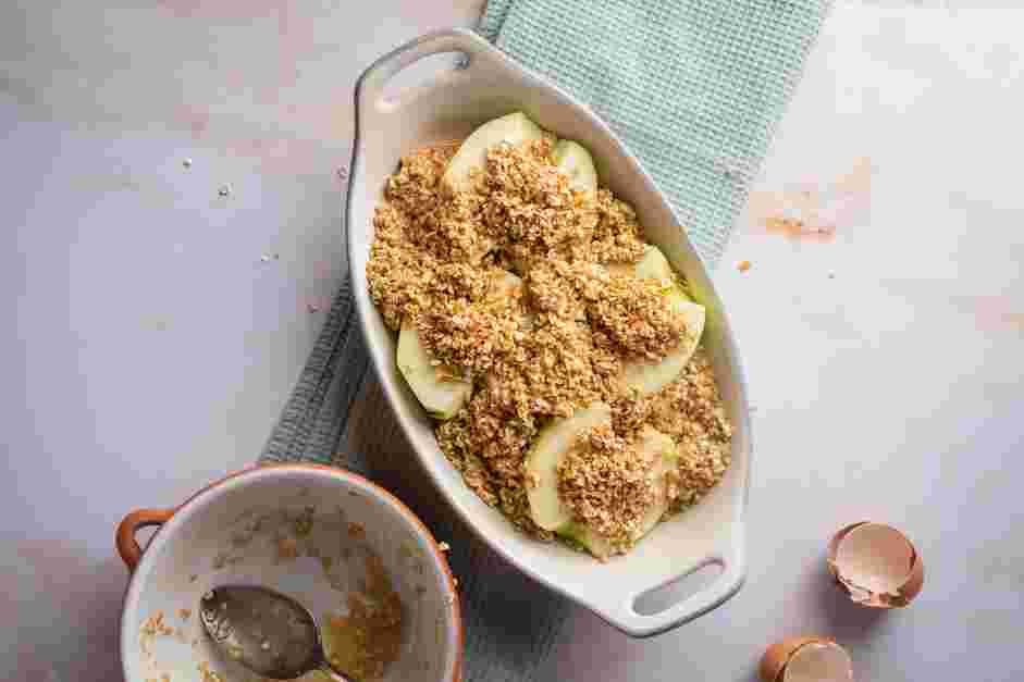 Baked Apple Oatmeal Recipe: 
Pour the oat mixture into the pan with the apples.