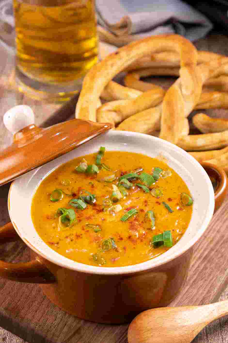 Pretzel Dip Recipe: Garnish with the chopped scallions and the remaining ¼ teaspoon of paprika before serving.
