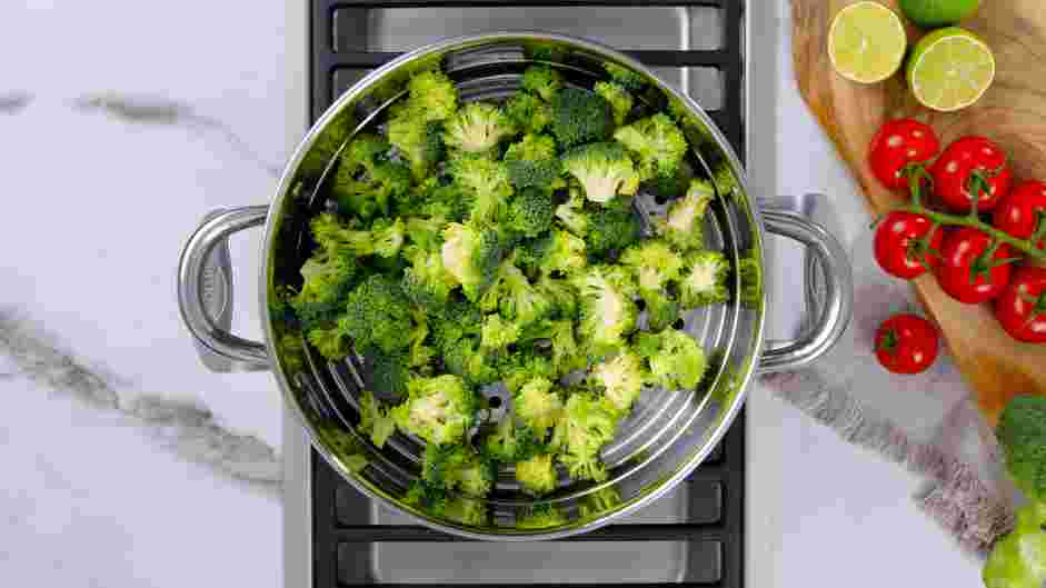 Broccoli Bacon Salad Recipe: 
When the water is boiling, place a steamer basket in the pot and add the broccoli.