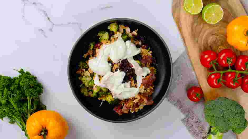 Broccoli Bacon Salad Recipe:
Once the broccoli has cooled to room temperature, add it to a large bowl.