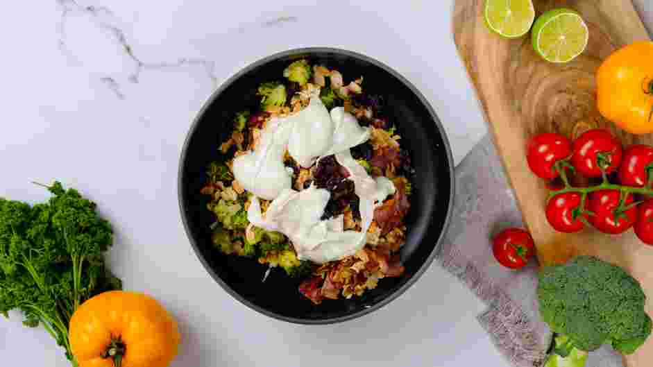 Broccoli Bacon Salad Recipe: 
Once the broccoli has cooled to room temperature, add it to a large bowl.