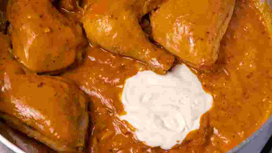 Braised Chicken Thighs Recipe: Dissolve the yogurt, if using, in the sauce.