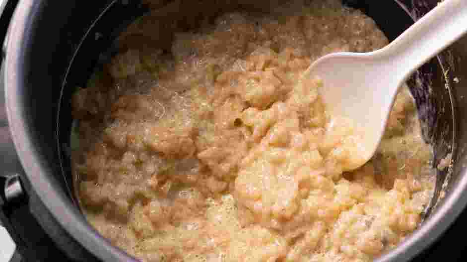 Instant Pot Rice Pudding Recipe: Set the Instant Pot to saut&eacute; and stir constantly while cooking until the mixture comes to a strong simmer, about 8-10 minutes.