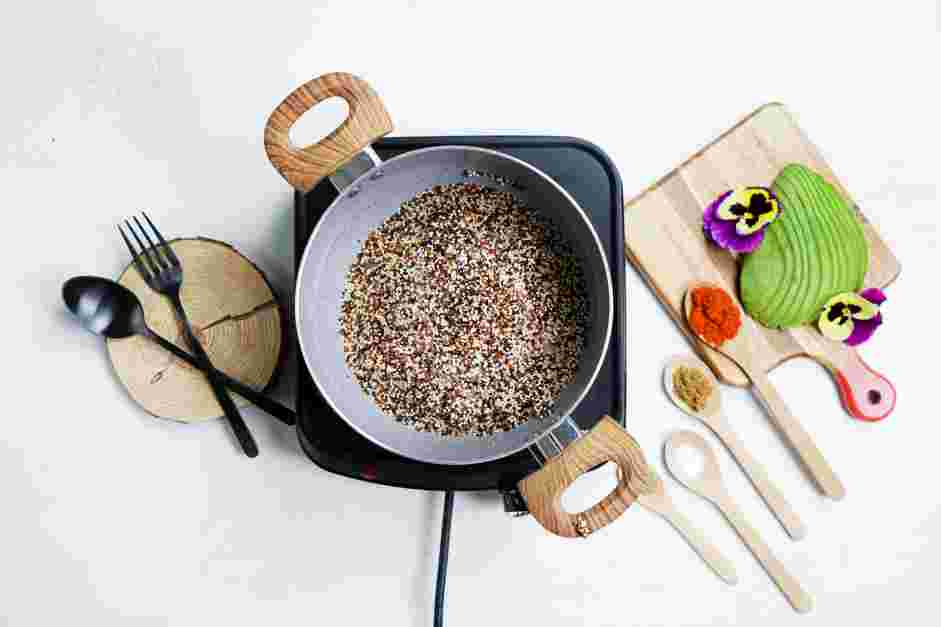 Rainbow Quinoa Bowl Recipe: 
Cook the quinoa.