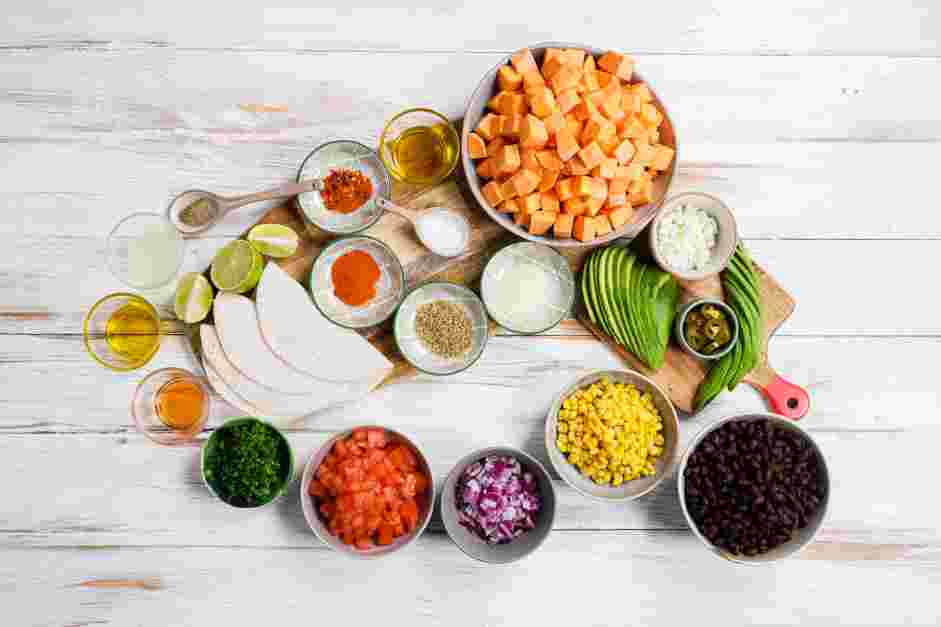Sweet Potato Black Bean Tacos Recipe: Preheat the oven to 400°F.