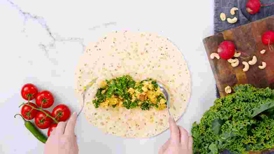 Vegan Breakfast Burrito Recipe:
Heat the tortillas on the stovetop for about 30 seconds each (directly on the burner over medium-low heat if you have a gas stove, in a pan over medium-high heat if you have electric or induction), flipping every few seconds, until warm and pliable.