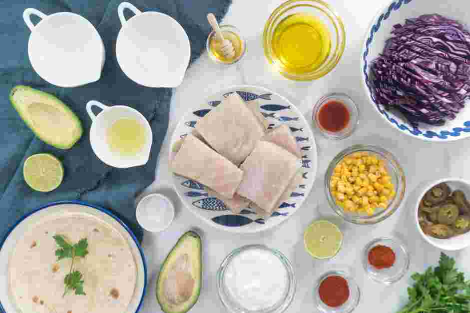 Cod Fish Tacos Recipe: Measure and prep all ingredients.