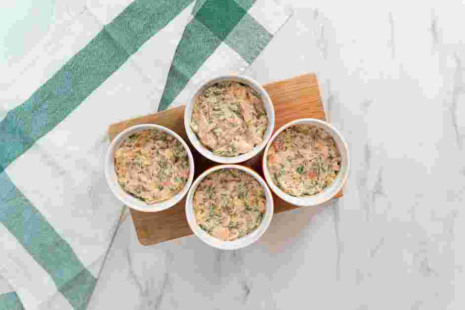 Salmon Rillettes Recipe: Divide the rillette into four ramekins.