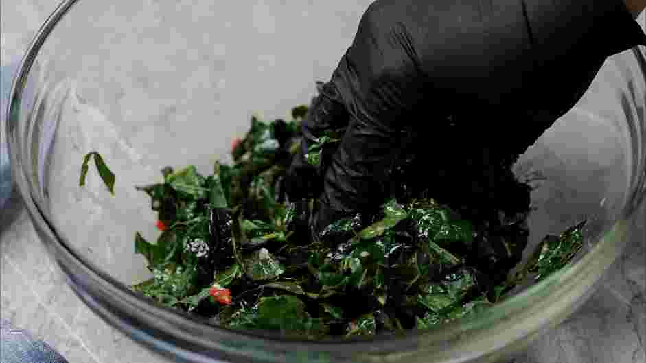 Lemon Kale Salad Recipe: 
Add the kale and the pepper to the bowl.