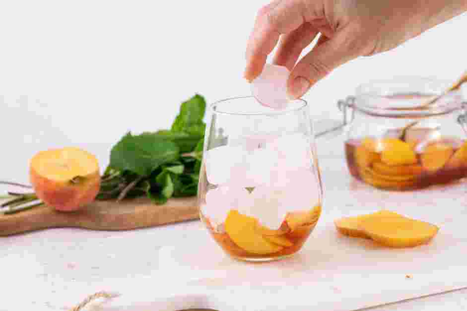 Peach Tea Recipe:
When ready, add 2-4 tablespoons of the peach syrup with the peaches to the bottom of two glasses.