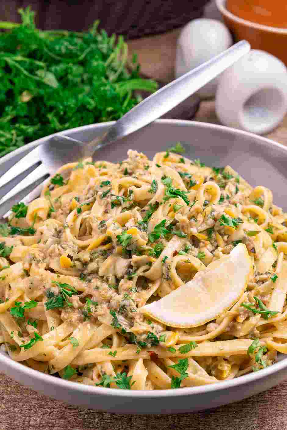 Linguine with Clam Sauce Recipe: 
Serve garnished with parsley, lemon wedges and topped with Parmesan cheese, if desired.