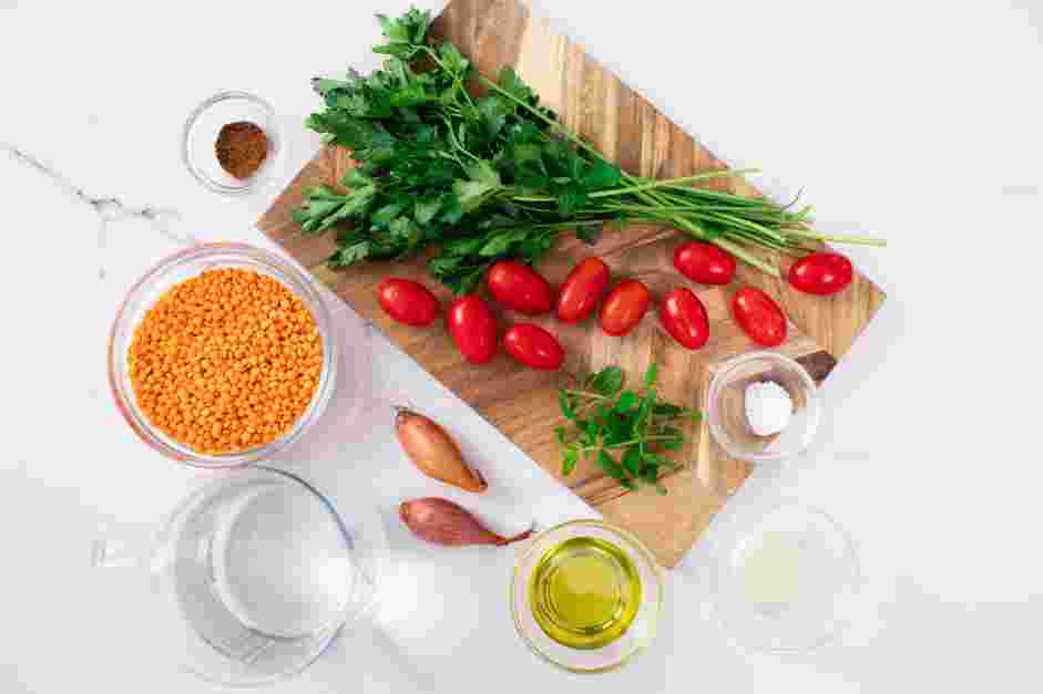 Lentil Tabbouleh Recipe: Measure and prep all ingredients.