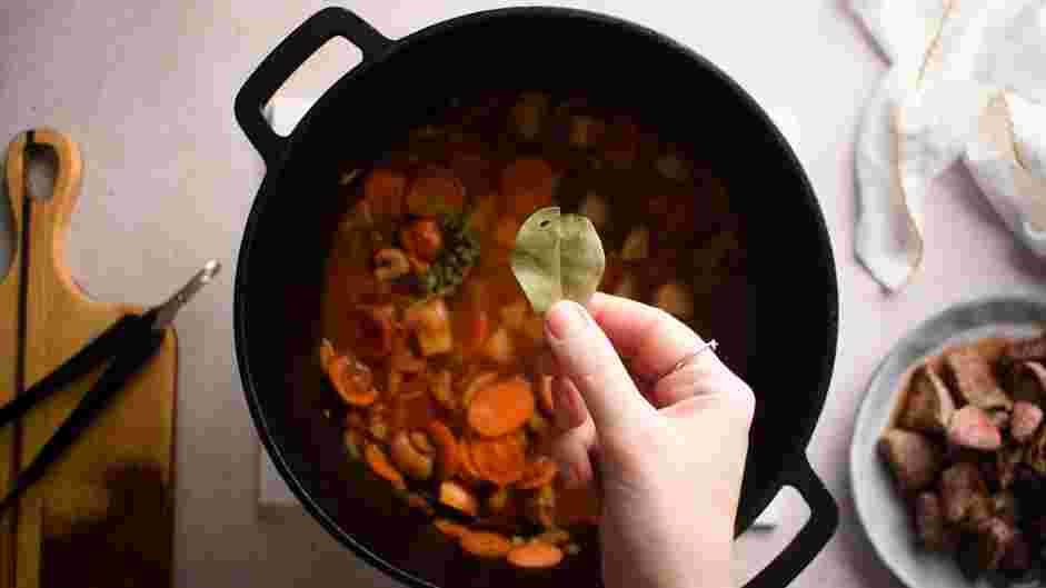 Keto Beef Stew Recipe: 
Add the remaining beef broth, bay leaf and thyme.