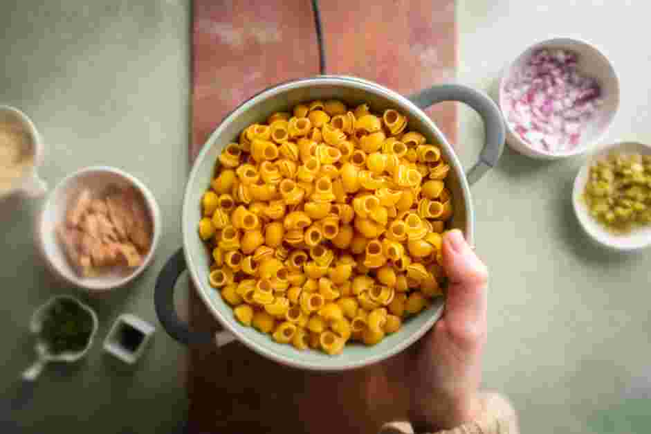 Tuna Pasta Salad Recipe:
Bring a large pot of salted water to a boil.