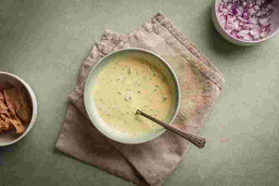 Tuna Pasta Salad Recipe:
While the pasta is cooking make the dressing.