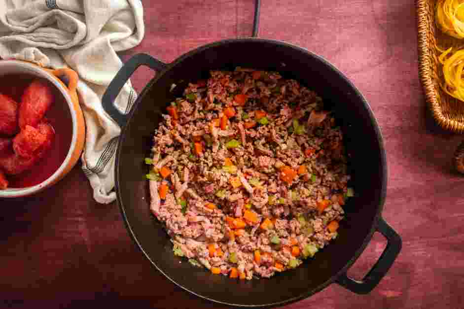 Ragu Alla Bolognese Recipe: 
Raise the heat to high and pour in the red wine.