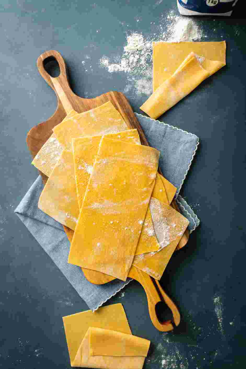 Lasagna Sheets Recipe:
If using the pasta for lasagna, keep the dough in this shape, otherwise cut the pasta in the shape that you prefer.